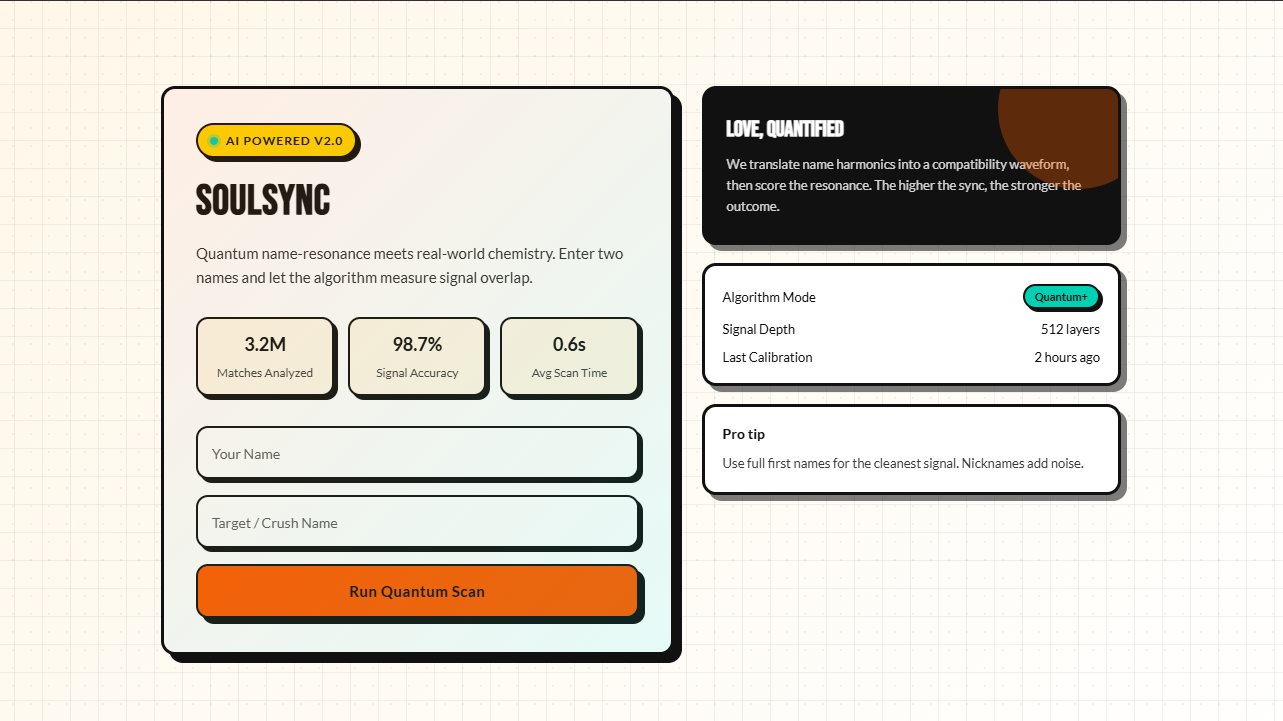SoulSync — Interactive love compatibility calculator